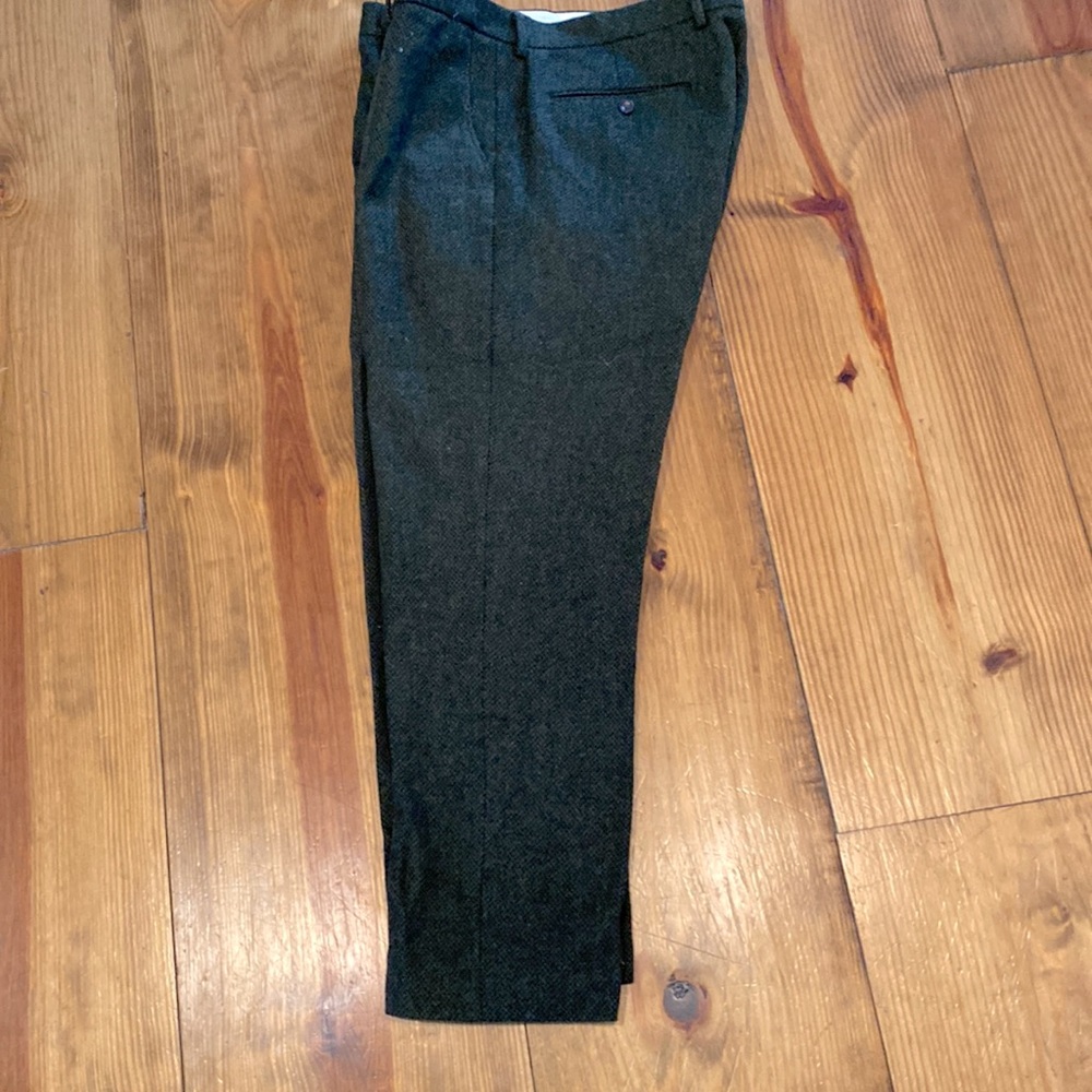 J crew men’s slim dark olive flat front wool dress pants, 36 x 32, good cond